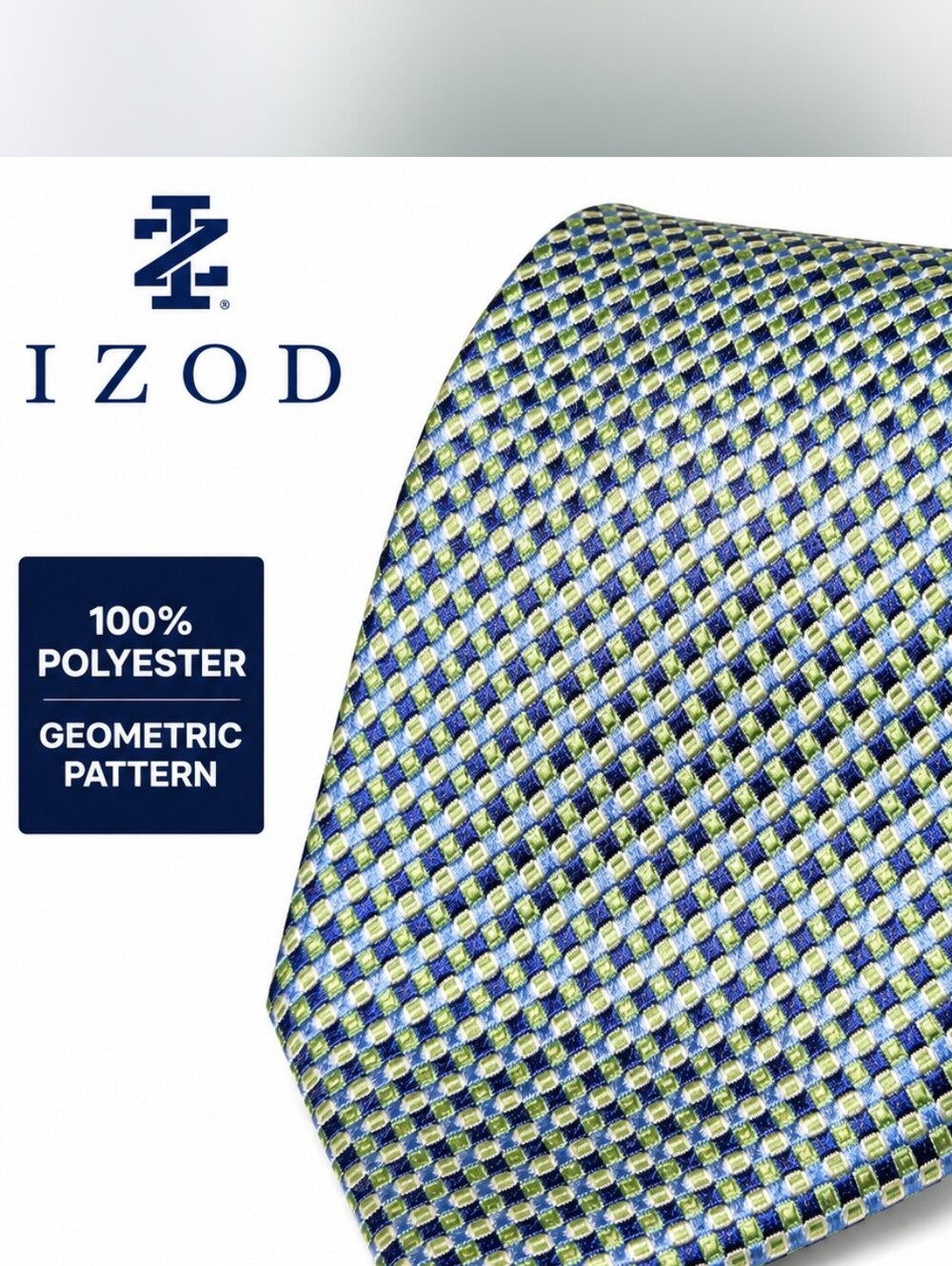 Izod Blue and Lime Geometric Silk-Textured Tie